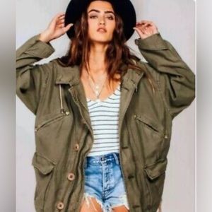Free People Olive Green Oversized Utility Jacket